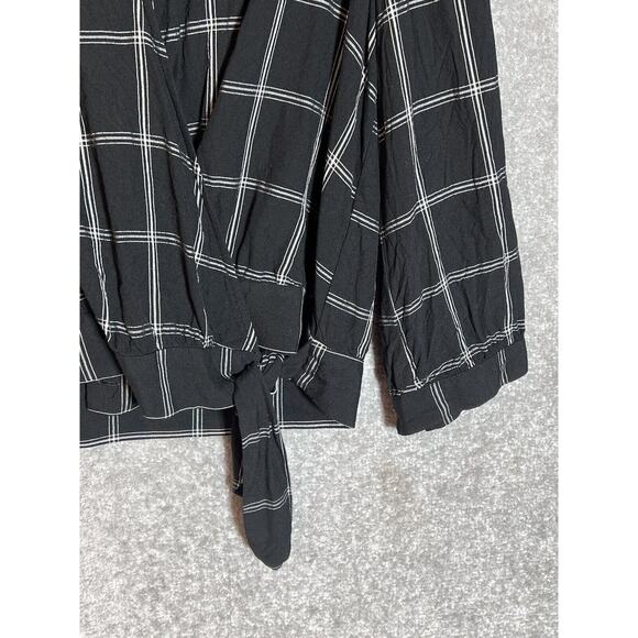 Madewell Windowpane Cropped Wrap Top Womens Size XL Black V-Neck Tie Front Hem - Picture 6 of 9